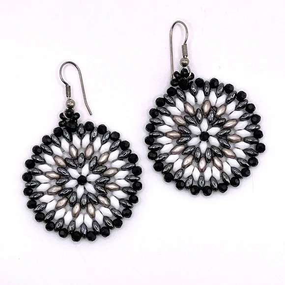 Czech Glass Bead Stitched Medallion Beaded Pierced Earrings - Picture 2 of 8